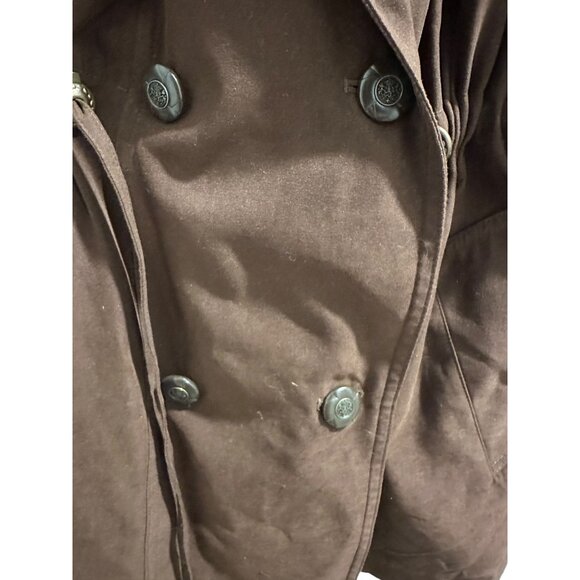✌️ 2/$40 ✌️ Chocolate Brown Soft Hooded 4 Button Front Trenchcoat Petite Medium - Picture 2 of 7